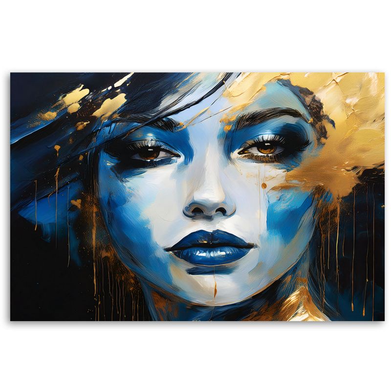 Obraz do salonu sypialni Feeby Portret Kobiety Glamour Niebieski Złoty 100x70 cm 1szt