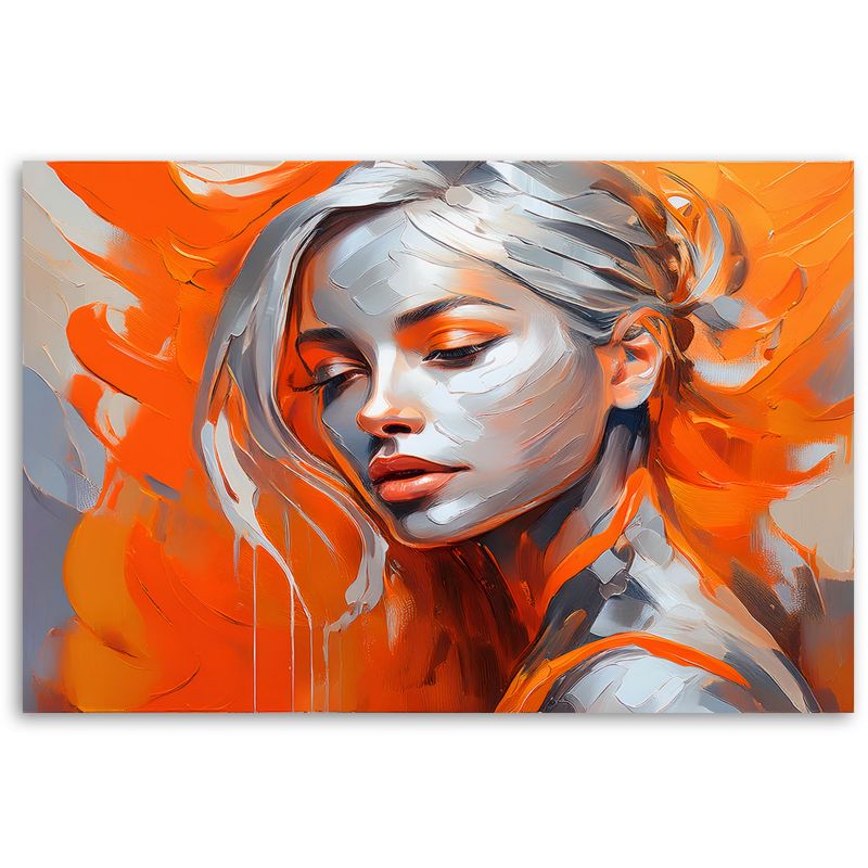 Obraz do salonu sypialni Feeby Portret Kobiety Glamour Pomarańczowy 60x40 cm 1szt