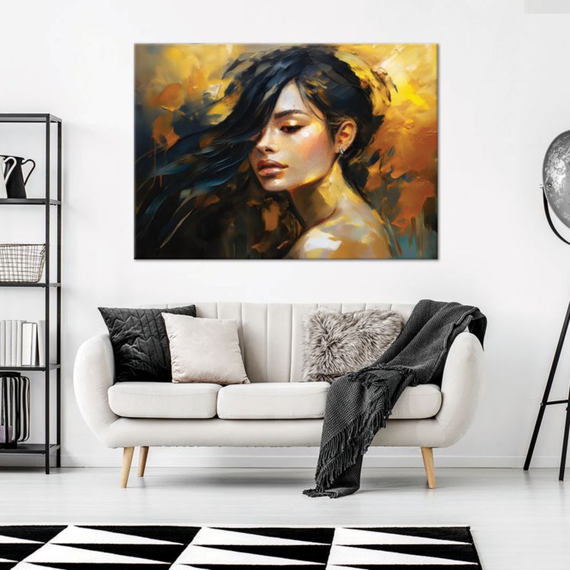 Obraz do salonu sypialni Feeby Portret Kobiety Glamour Złoty 60x40 cm 1szt