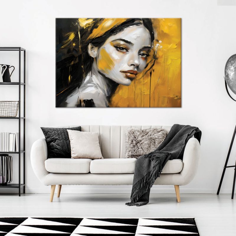 Obraz do salonu sypialni Feeby Portret Kobiety Glamour Złoty 90x60 cm 1szt