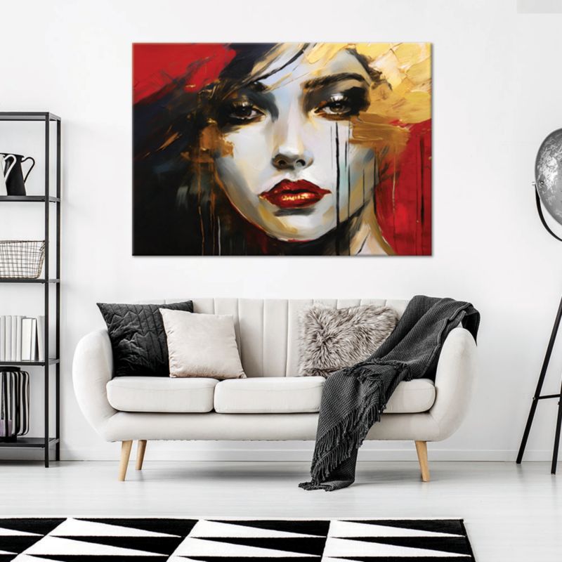 Obraz do salonu sypialni Feeby Portret Kobiety Twarz Czerwony 100x70 cm 1szt