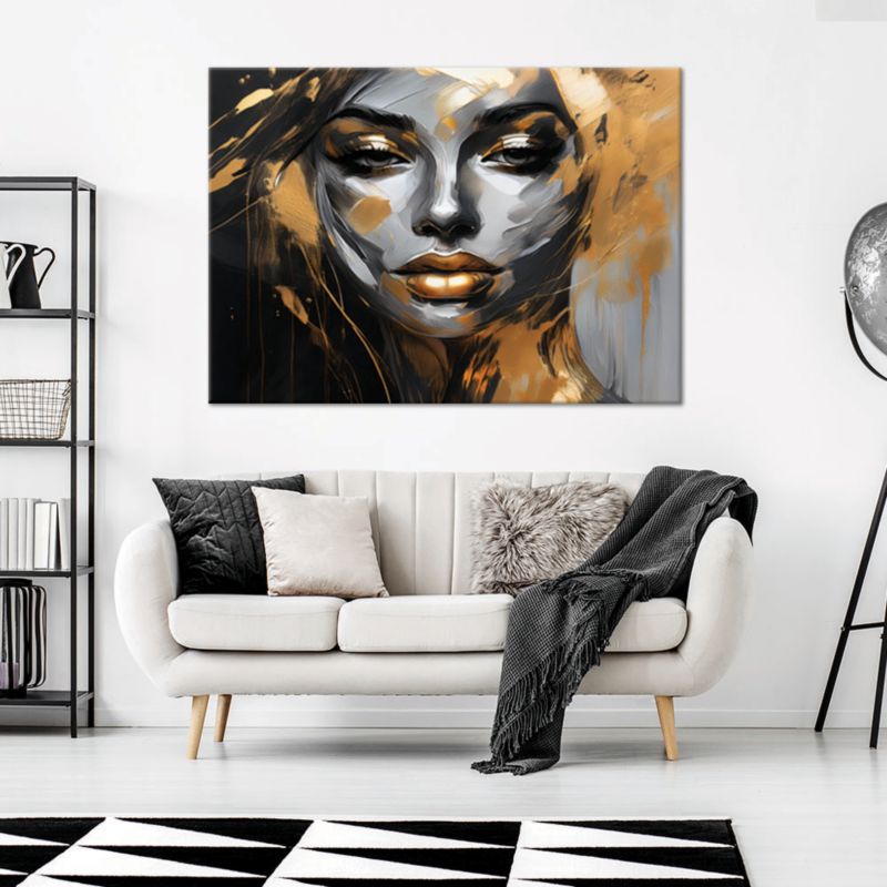 Obraz do salonu sypialni Feeby Portret Kobiety Twarz Glamour Złoty 120x80 cm 1szt