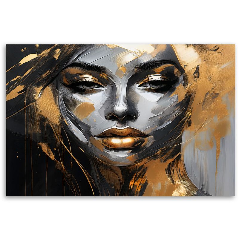 Obraz do salonu sypialni Feeby Portret Kobiety Twarz Glamour Złoty 120x80 cm 1szt