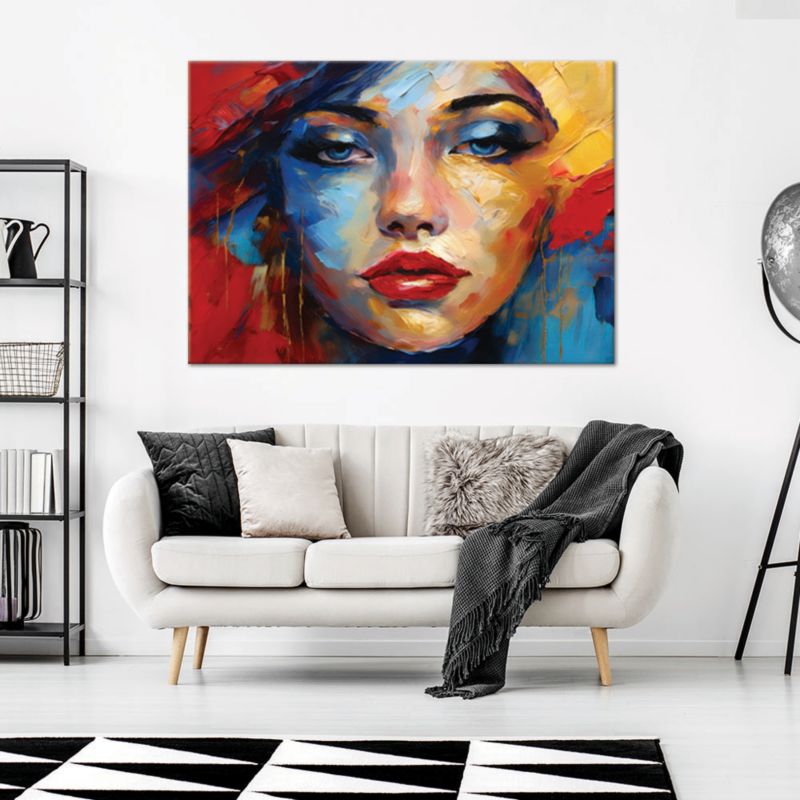 Obraz do salonu sypialni Feeby Portret Kobiety Twarz Kolorowy 120x80 cm 1szt