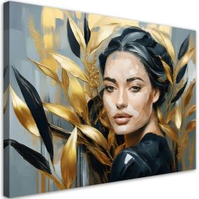 Obraz do salonu sypialni Feeby Portret Kobiety Złoto Glamour 90x60 cm 1szt