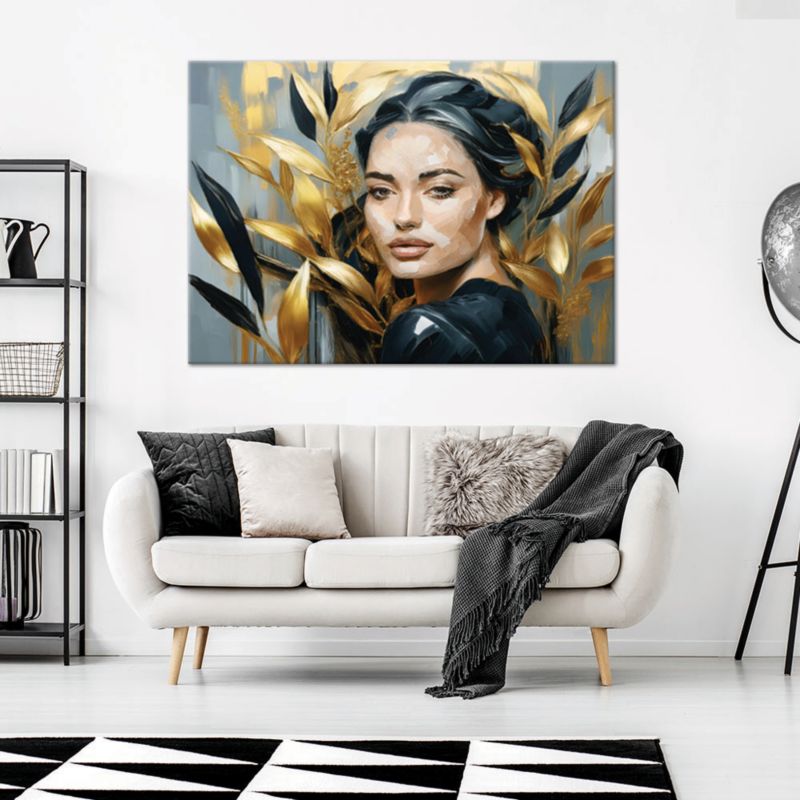 Obraz do salonu sypialni Feeby Portret Kobiety Złoto Glamour 90x60 cm 1szt