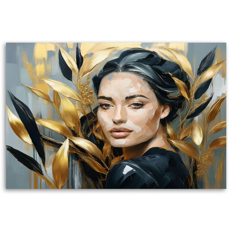 Obraz do salonu sypialni Feeby Portret Kobiety Złoto Glamour 90x60 cm 1szt