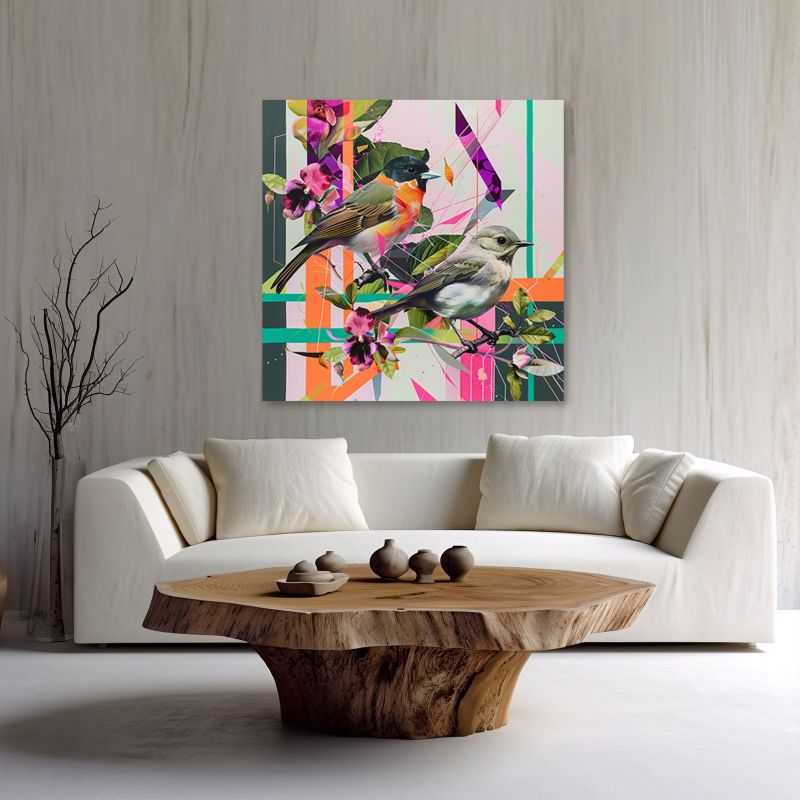 Obraz do salonu sypialni Feeby Ptaki Abstrakcja Kolorowe 60x60 cm 1szt