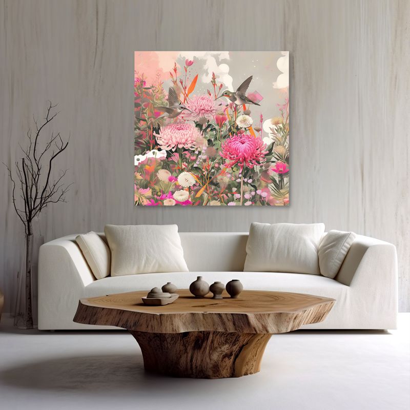 Obraz do salonu sypialni Feeby Ptaki Kwiaty Shabby chic 60x60 cm 1szt