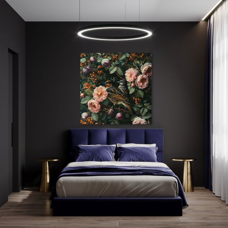 Obraz do salonu sypialni Feeby Ptaki Liście Natura 60x60 cm 1szt