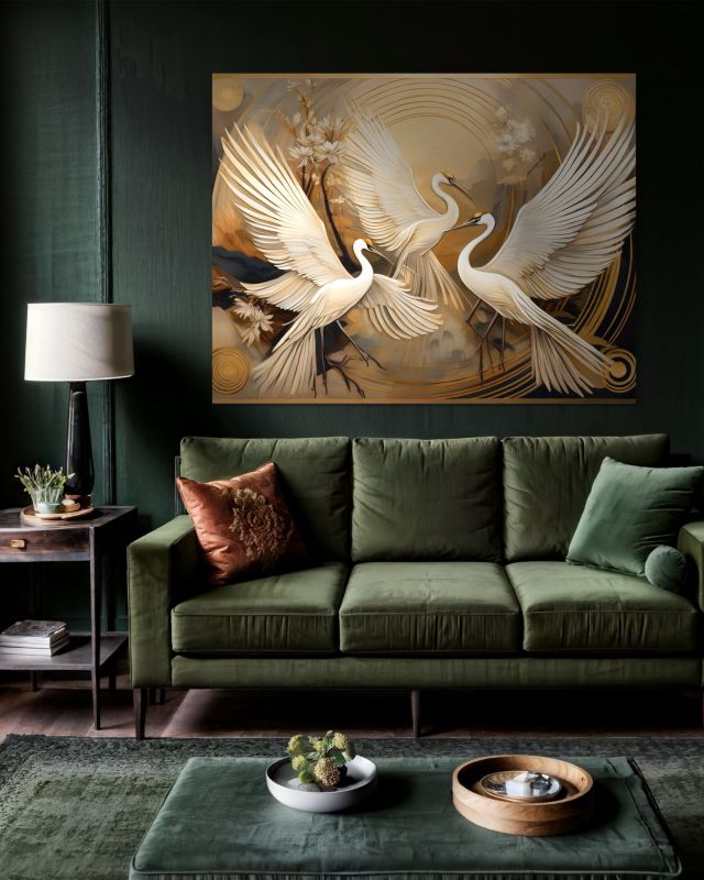 Obraz do salonu sypialni Feeby Ptaki Żurawie Beżowy 100x70 cm 1szt