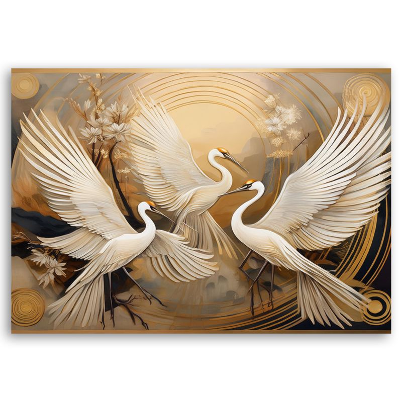 Obraz do salonu sypialni Feeby Ptaki Żurawie Beżowy 90x60 cm 1szt