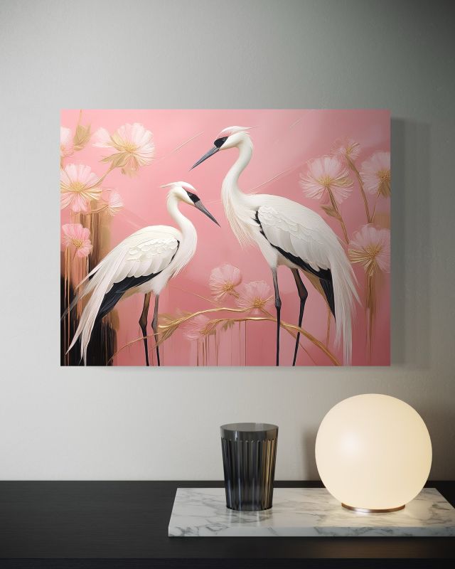 Obraz do salonu sypialni Feeby Ptaki Żurawie Różowy 120x80 cm 1szt