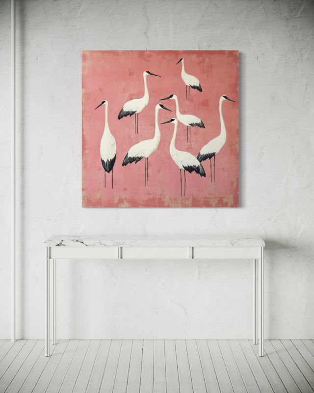 Obraz do salonu sypialni Feeby Ptaki Żurawie Różowy 60x60 cm 1szt