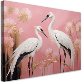 Obraz do salonu sypialni Feeby Ptaki Żurawie Różowy 90x60 cm 1szt