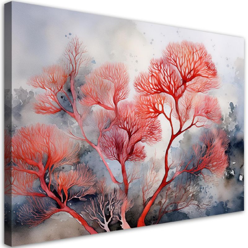 Obraz do salonu sypialni Feeby Rośliny Abstrakcyjne Czerwone 100x70 cm 1szt