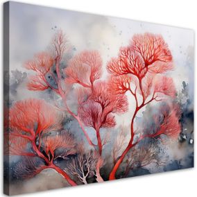 Obraz do salonu sypialni Feeby Rośliny Abstrakcyjne Czerwone 100x70 cm 1szt