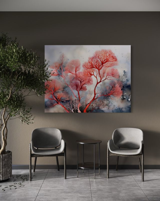 Obraz do salonu sypialni Feeby Rośliny Abstrakcyjne Czerwone 100x70 cm 1szt