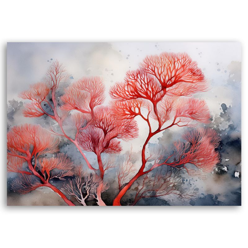 Obraz do salonu sypialni Feeby Rośliny Abstrakcyjne Czerwone 120x80 cm 1szt