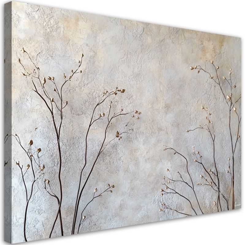 Obraz do salonu sypialni Feeby Rośliny Gałązki Beżowy Boho 60x40 cm 1szt