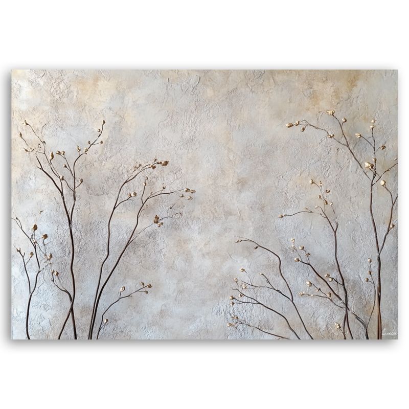 Obraz do salonu sypialni Feeby Rośliny Gałązki Beżowy Boho 60x40 cm 1szt
