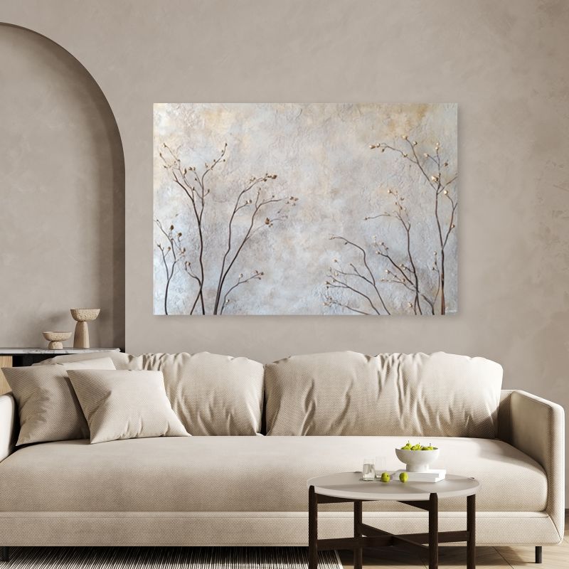 Obraz do salonu sypialni Feeby Rośliny Gałązki Beżowy Boho 60x40 cm 1szt