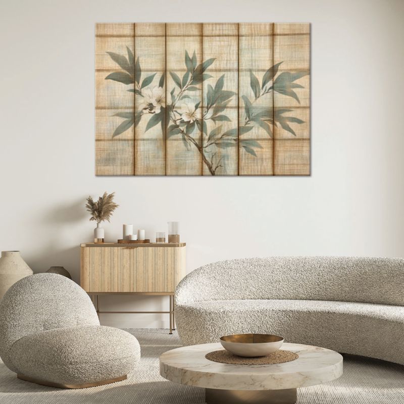 Obraz do salonu sypialni Feeby Rośliny w Pastelowych kolorach beżu 100x70 cm 1szt