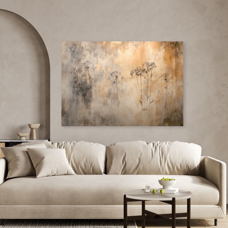 Obraz do salonu sypialni Feeby Rośliny we mgle Złoty Beżowy 60x40 cm 1szt