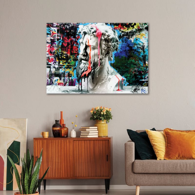 Obraz do salonu sypialni Feeby Rzeźba Posejdona Graffiti 120x80 cm 1szt