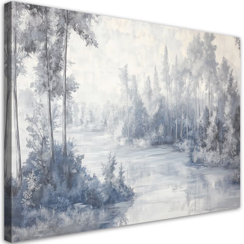 Obraz do salonu sypialni Feeby Rzeka Drzewa Pejzaż Szary 90x60 cm 1szt