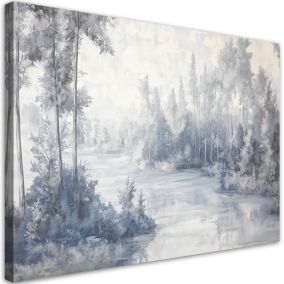 Obraz do salonu sypialni Feeby Rzeka Drzewa Pejzaż Szary 90x60 cm 1szt