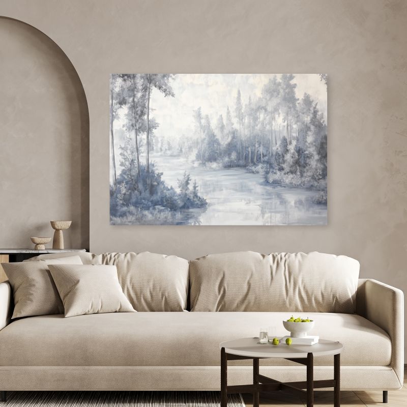 Obraz do salonu sypialni Feeby Rzeka Drzewa Pejzaż Szary 90x60 cm 1szt