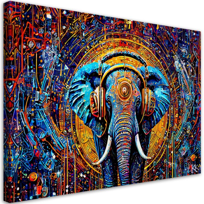 Obraz do salonu sypialni Feeby Słoń w słuchawkach Abstrakcja 90x60 cm 1szt