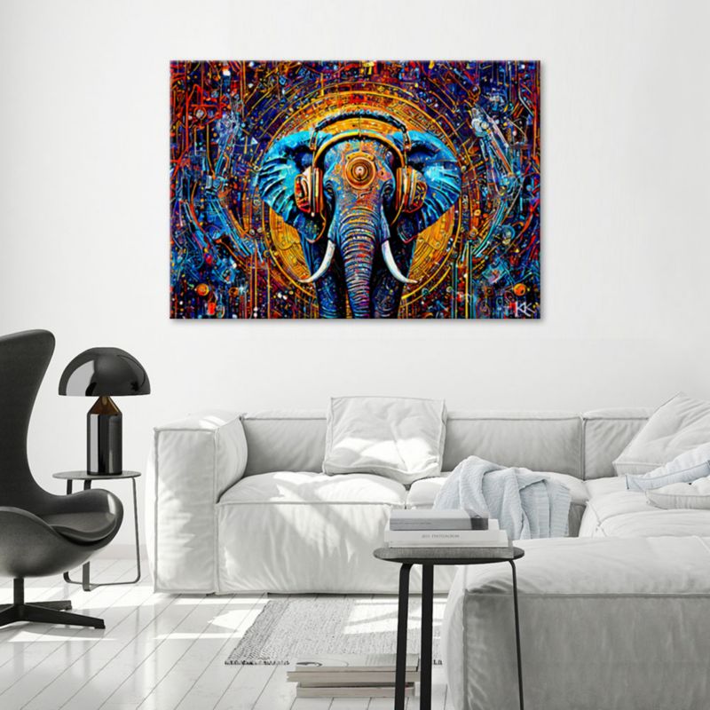Obraz do salonu sypialni Feeby Słoń w słuchawkach Abstrakcja 90x60 cm 1szt