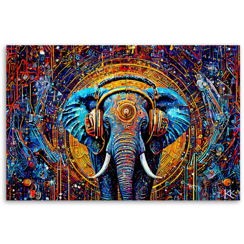 Obraz do salonu sypialni Feeby Słoń w słuchawkach Abstrakcja 90x60 cm 1szt