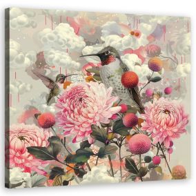 Obraz do salonu sypialni Feeby Shabby chic Kwiaty Ptaki Różowy 30x30 cm 1szt