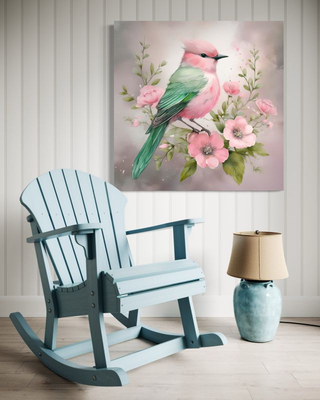Obraz do salonu sypialni Feeby Shabby Chic Ptak Różowy 60x60 cm 1szt