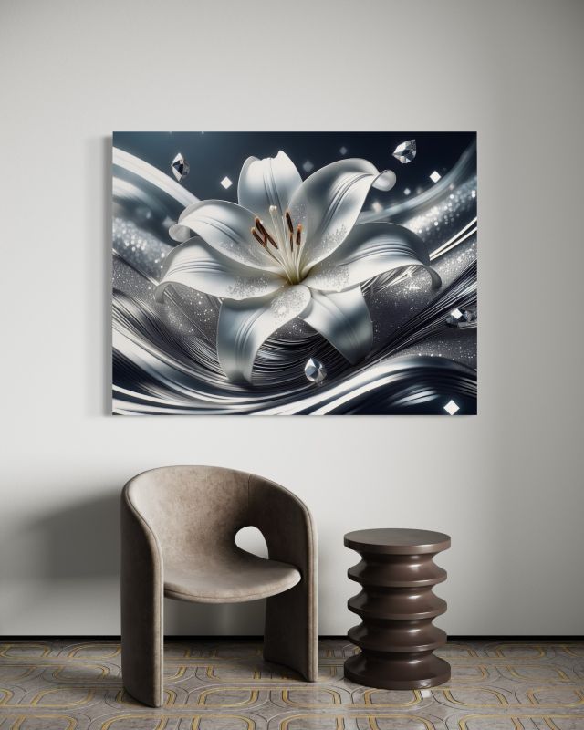 Obraz do salonu sypialni Feeby Srebrny Kwiat Lilii 60x40 cm 1szt