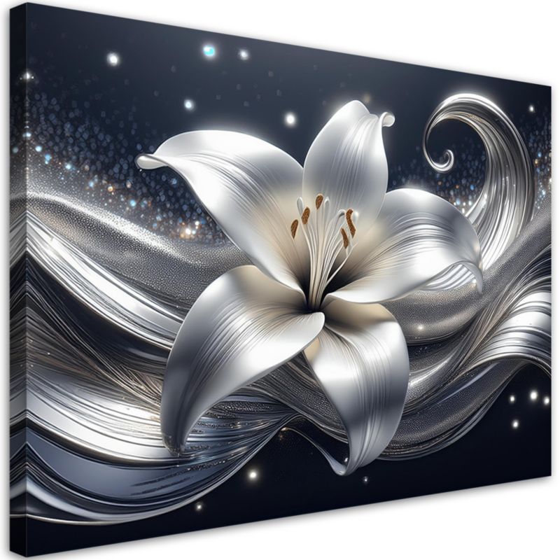 Obraz do salonu sypialni Feeby Srebrny Kwiat Natura 90x60 cm 1szt