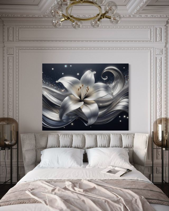 Obraz do salonu sypialni Feeby Srebrny Kwiat Natura 90x60 cm 1szt