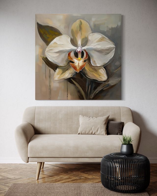Obraz do salonu sypialni Feeby Storczyk Biały Kwiat 60x60 cm 1szt