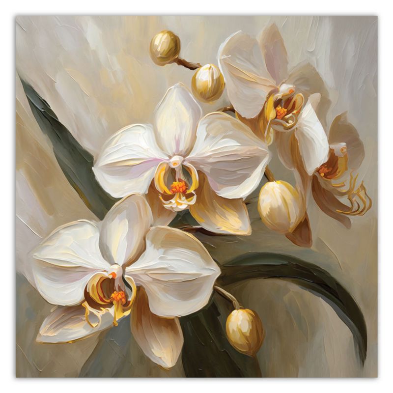 Obraz do salonu sypialni Feeby Storczyki Kwiaty Beżowe 50x50 cm 1szt