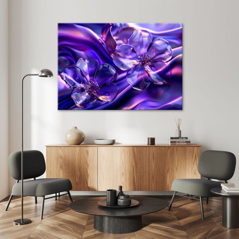 Obraz do salonu sypialni Feeby Stylowe Szklane Kwiaty Fioletowe 60x40 cm 1szt