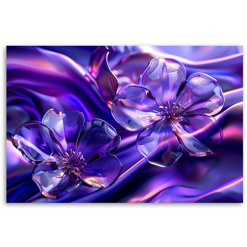 Obraz do salonu sypialni Feeby Stylowe Szklane Kwiaty Fioletowe 60x40 cm 1szt