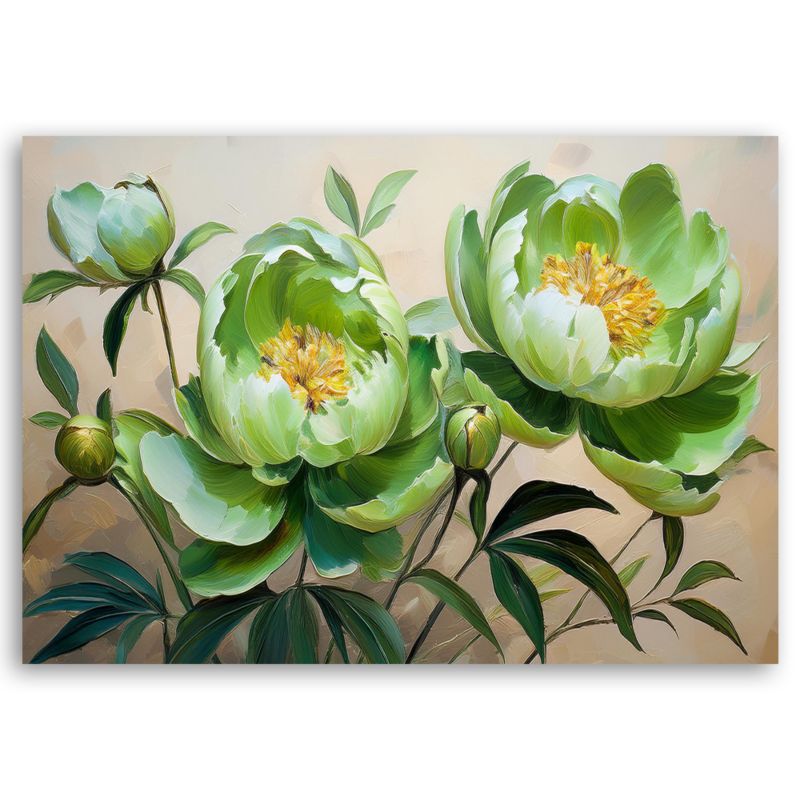 Obraz do salonu sypialni Feeby Stylowe Zielone Kwiaty Piwonii 90x60 cm 1 szt