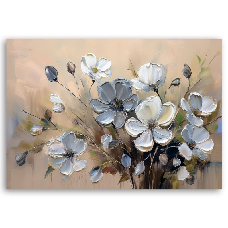 Obraz do salonu sypialni Feeby Szare Kwiaty Bukiet Beżowy 120x80 cm 1 szt