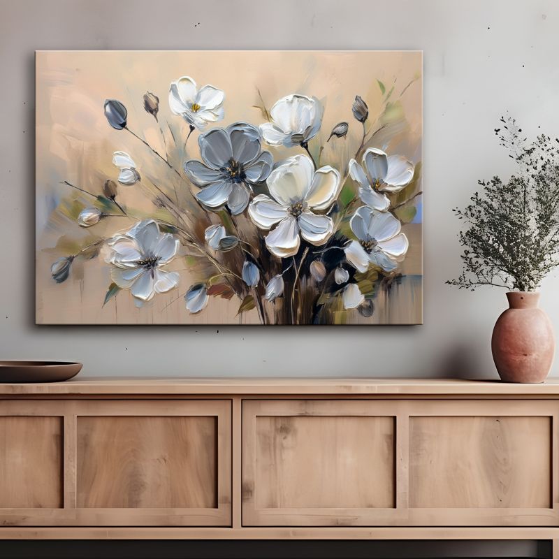 Obraz do salonu sypialni Feeby Szare Kwiaty Bukiet Beżowy 60x40 cm 1 szt