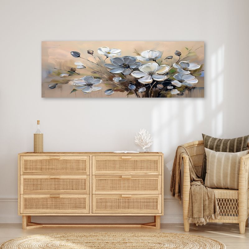 Obraz do salonu sypialni Feeby Szare Kwiaty Bukiet Panorama 90x30 cm 1 szt