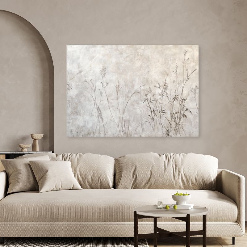 Obraz do salonu sypialni Feeby Szare Rośliny we mgle Boho 100x70 cm 1szt