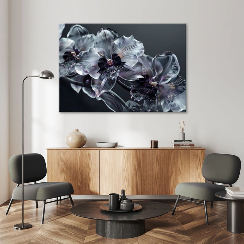 Obraz do salonu sypialni Feeby Szklane Kwiaty Czarno Białe 60x40 cm 1szt